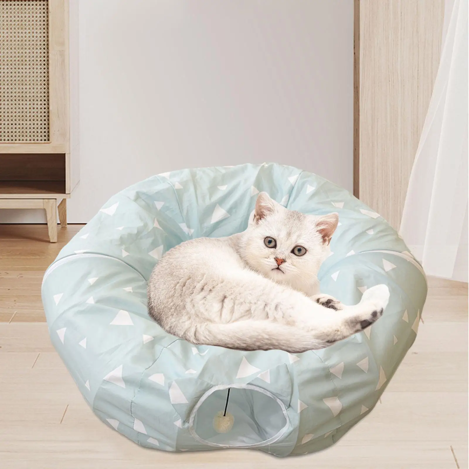 Cat Tunnel Bed Collapsible with Hanging Ball Comfortable Cat House Pet Cat Bed for Kitten Bunny Indoor Cats Small Animals Ferret