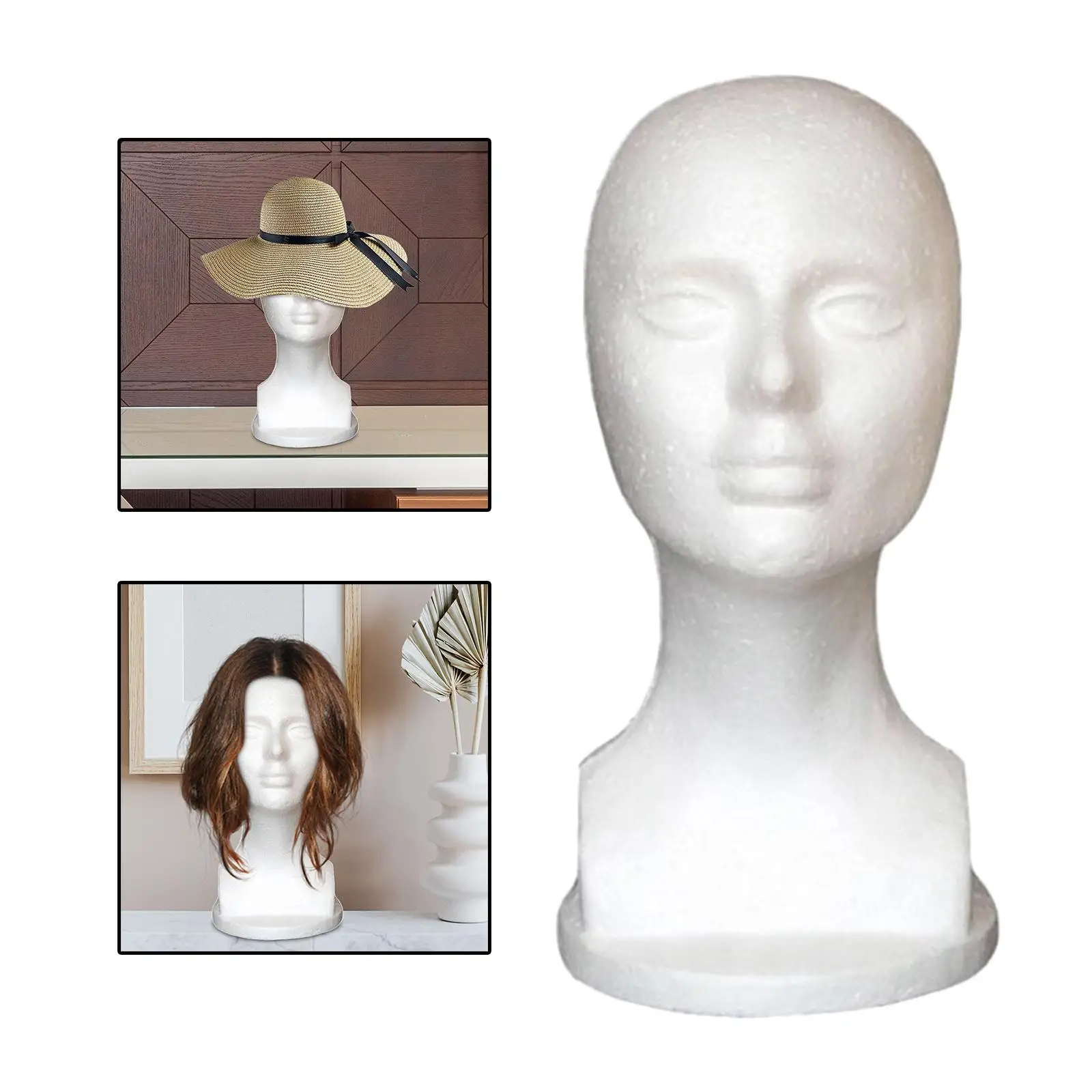 Female Foam Mannequin Head, Manikin Foam Head, Hat Display Holder, Lightweight Easy to Carry Foam Mannequin Hat Stand for