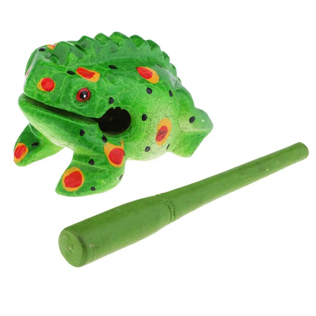 Natural Wooden Luck Frogs Kids Children Musical  Office Ornaments-Green