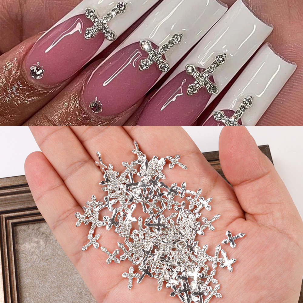 Best of 10Pcs Punk Silver Cross 3D Luxury Glitter Rhinestones Nail Charms Classic Cross Alloy Jewelry Nail Art Decorations Nails Tools Reviews & Tips