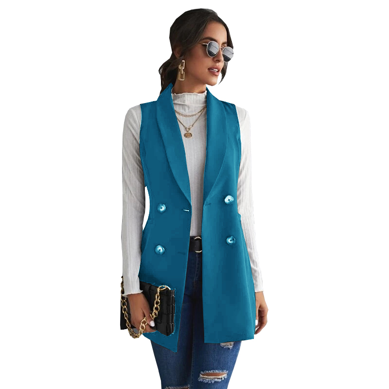 Blazer colete feminino duplo breasted longo jaqueta