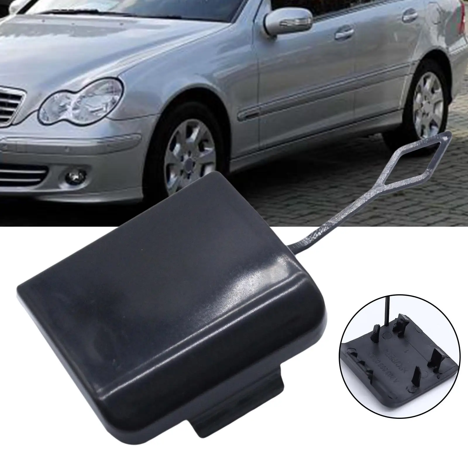 Black Front Bumper Tow Hook Cover 2038850026 Car Trailer Cover for Mercedes C-Class W203 C230 2001 to 2007 C320 C240