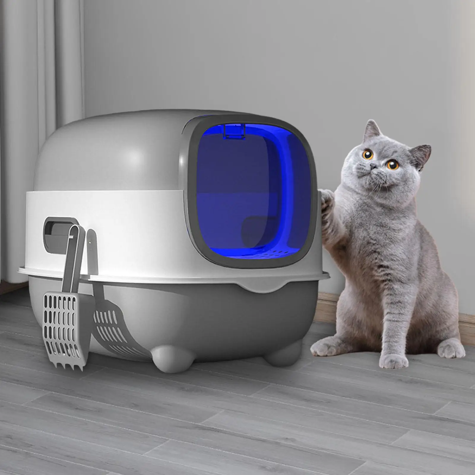 Hooded Cat Litter Box with Lid Large Cat Litter Box with Door Closed Sandbox Pet Litter Box Potty Large Enclosed Cat Litter Box