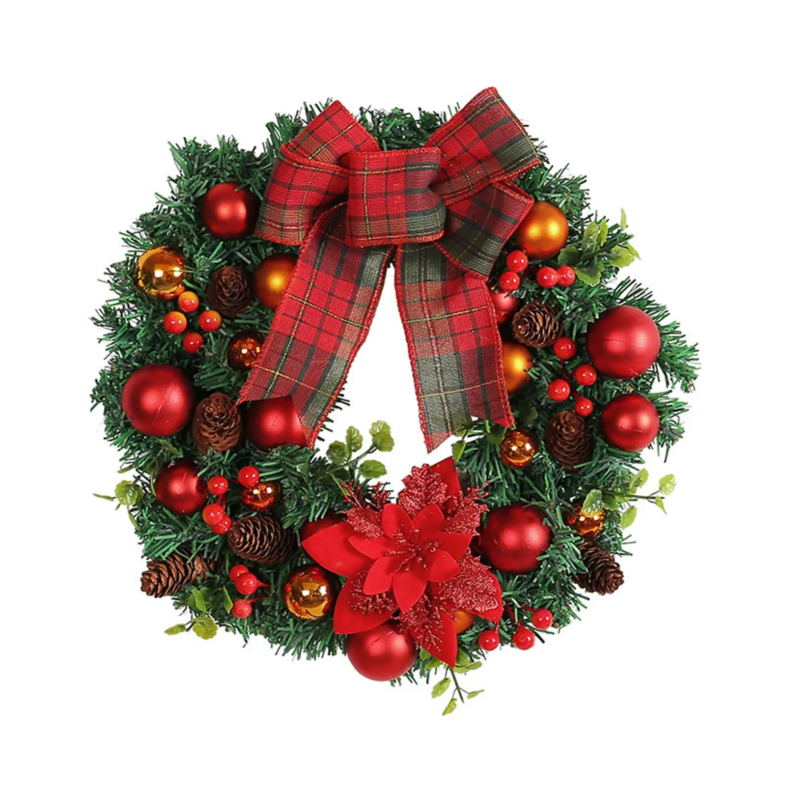 Christmas Wreath Housewarming Green Leaves Red Berries Indoor Outdoor Front Door Wreath for Wall Porch Living Room Party Wedding