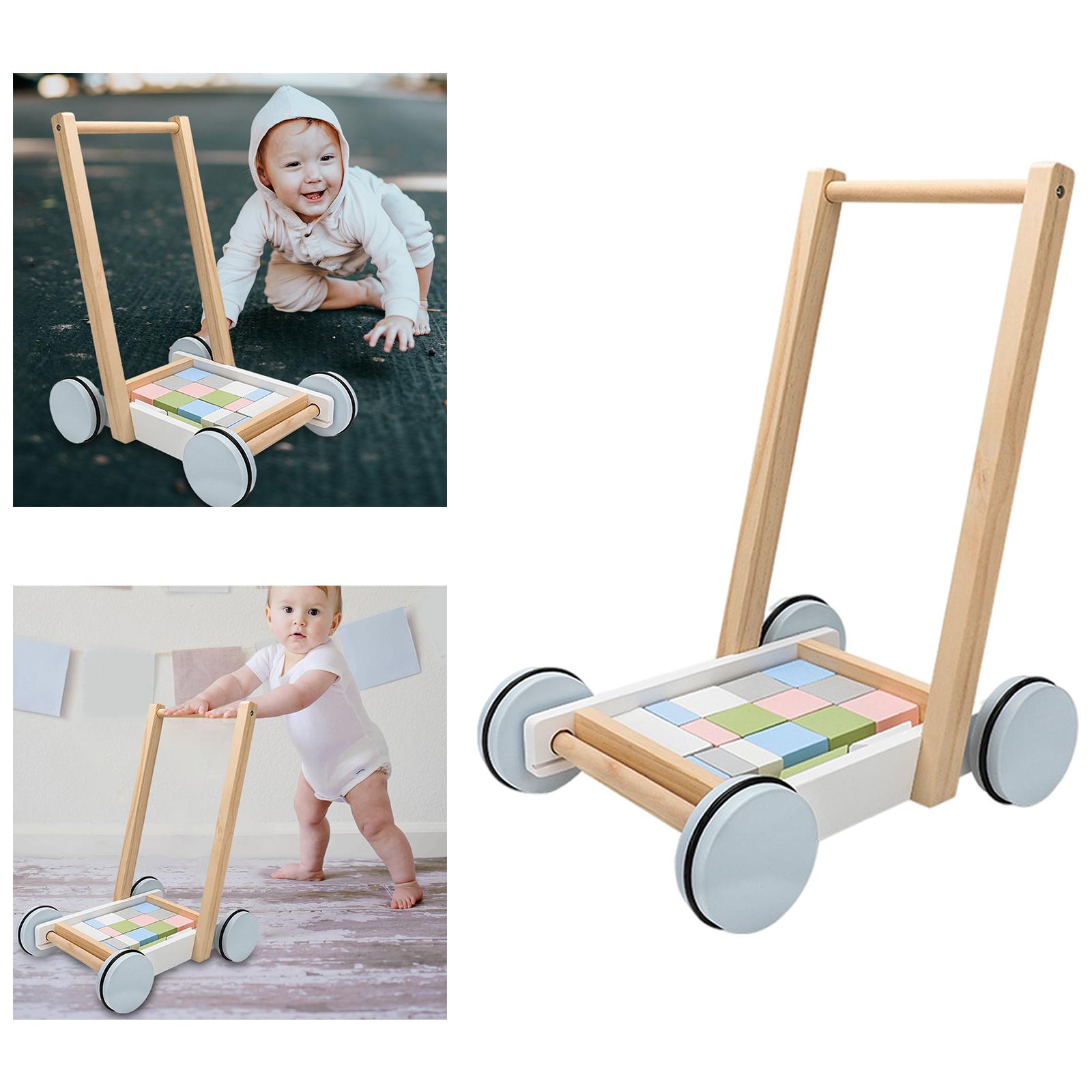 Trolley Colourful Educational Baby Toys Learning Wooden Walker Building Block Car Girls Boys Kid Baby Toddler Children