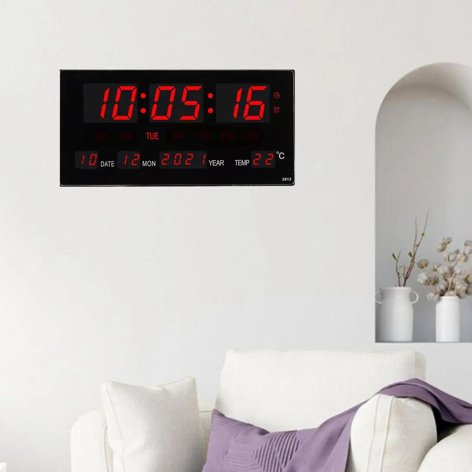 Digital Wall Clock LED Display Alarm Clocks for Restaurant Desk Bedroom Study Room