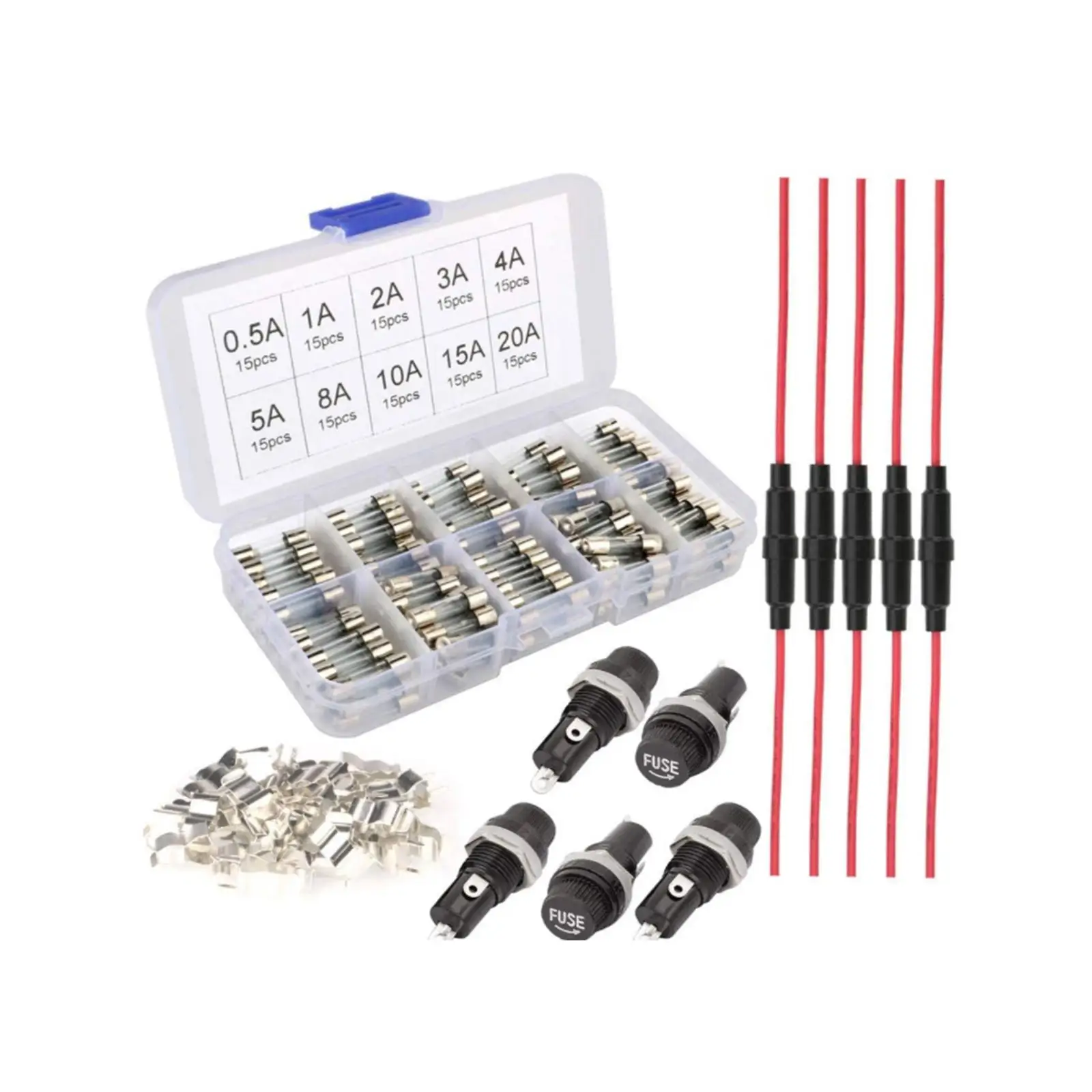 150 Pieces Fast Blow Glass Fuses Quick Blow Glass Tube Fuses Assorted Kit