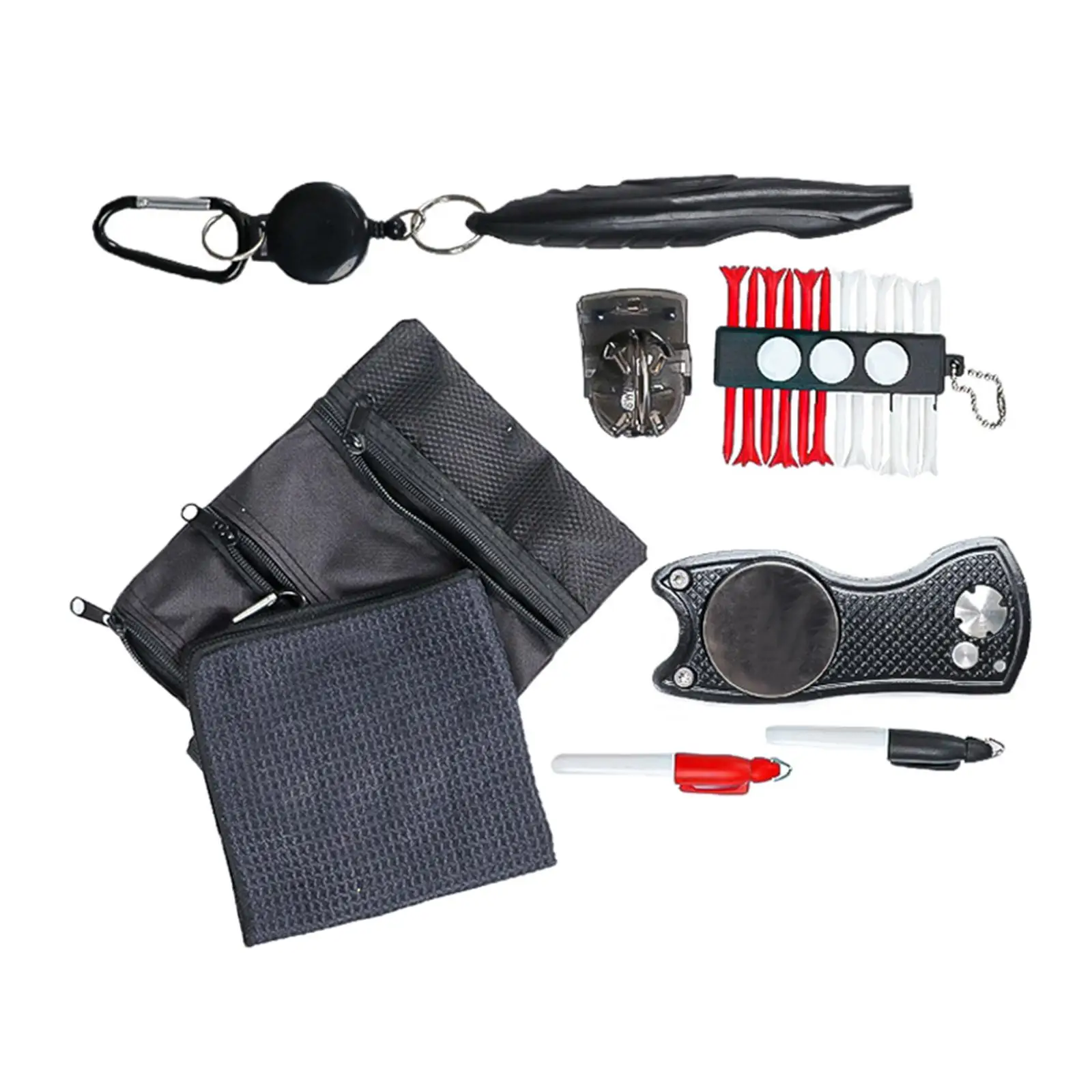 Golf Club Cleaning Kit Golf Ball Marker Outdoor Ball Liner Multifunctional Golf Towel Bag Kit Golf Gift Set