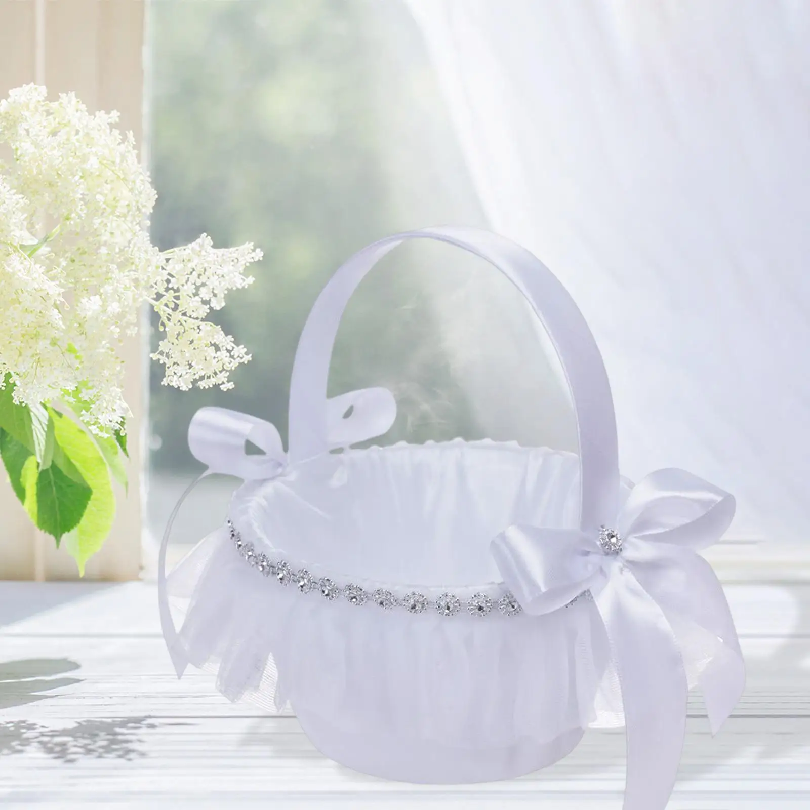 European Style Wedding Flower Girl Basket Fruit Candies Container Comfortable Handle for Events Centerpiece Decoration Ornament