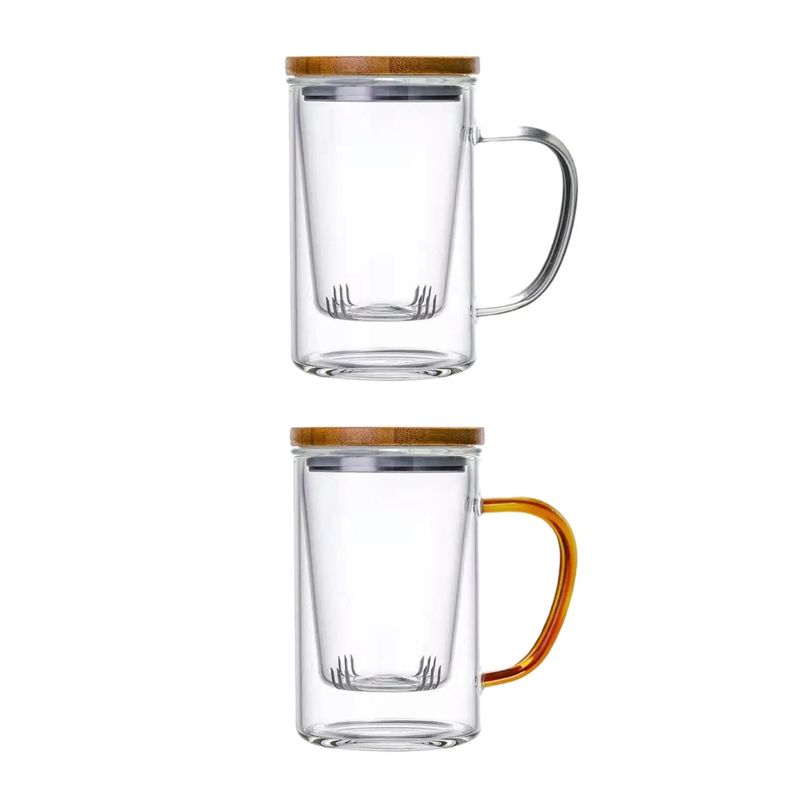 Glass Tea Infuser Double Wall with Strainer and Lid Clear Drinking Cup 400ml Filtration Teacups for Hot and Cold Blooming Tea