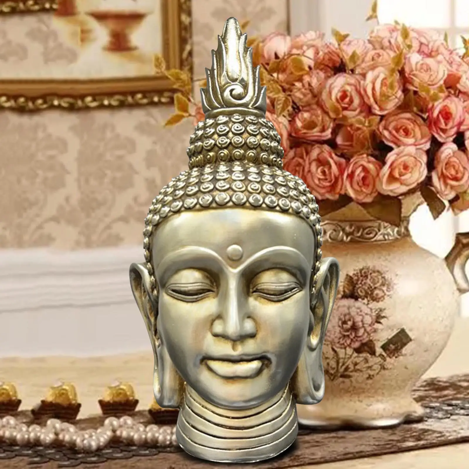 Polyresin Buddha Head Statue Figurine Sculpture Versatile Collectible 17x17x31cm