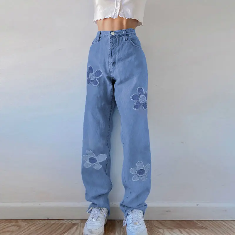 paige jeans Koijizayoi Casual Loose Women Jeans Spring Autumn 2022 New Harem Denim Pant High Waist Students Fashion Jeans Flower Trousers bell bottom jeans