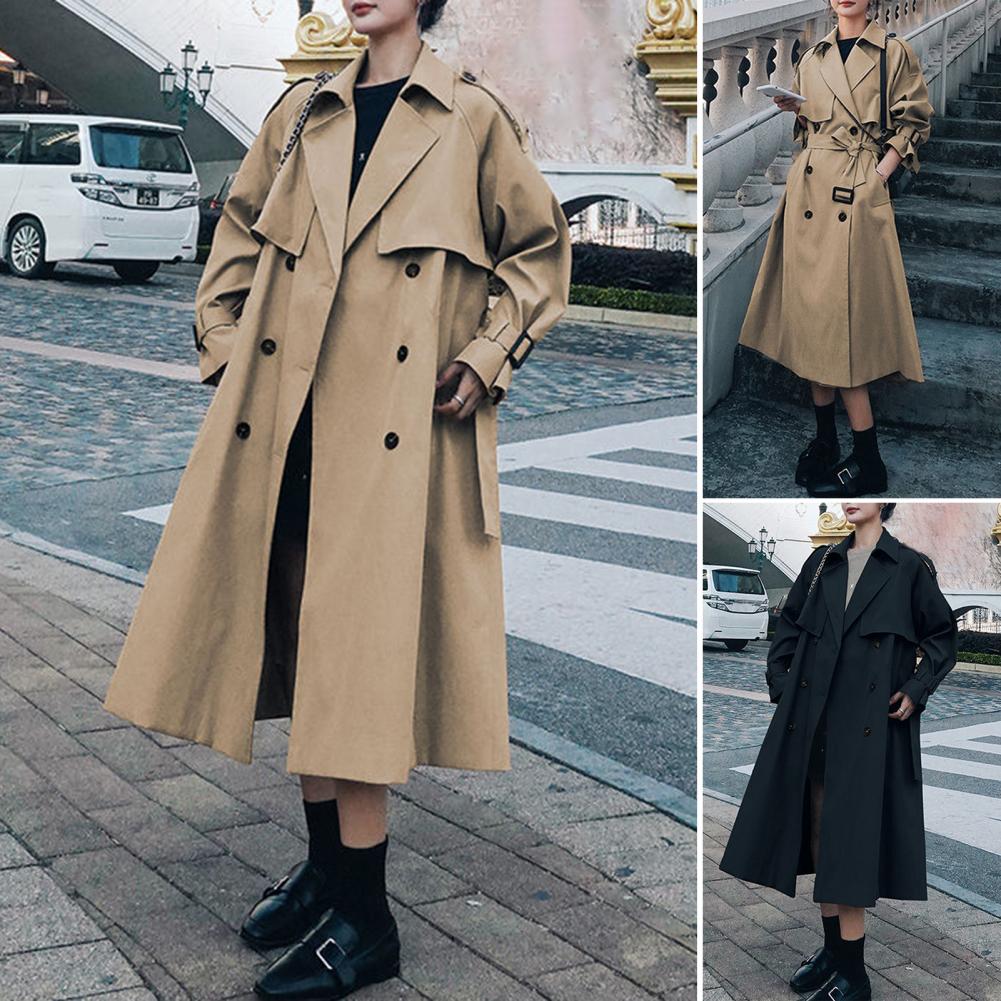 nova trincheira feminino blusão duplo breasted solto colarinho primavera outono vintage temperamento comuting trench coat