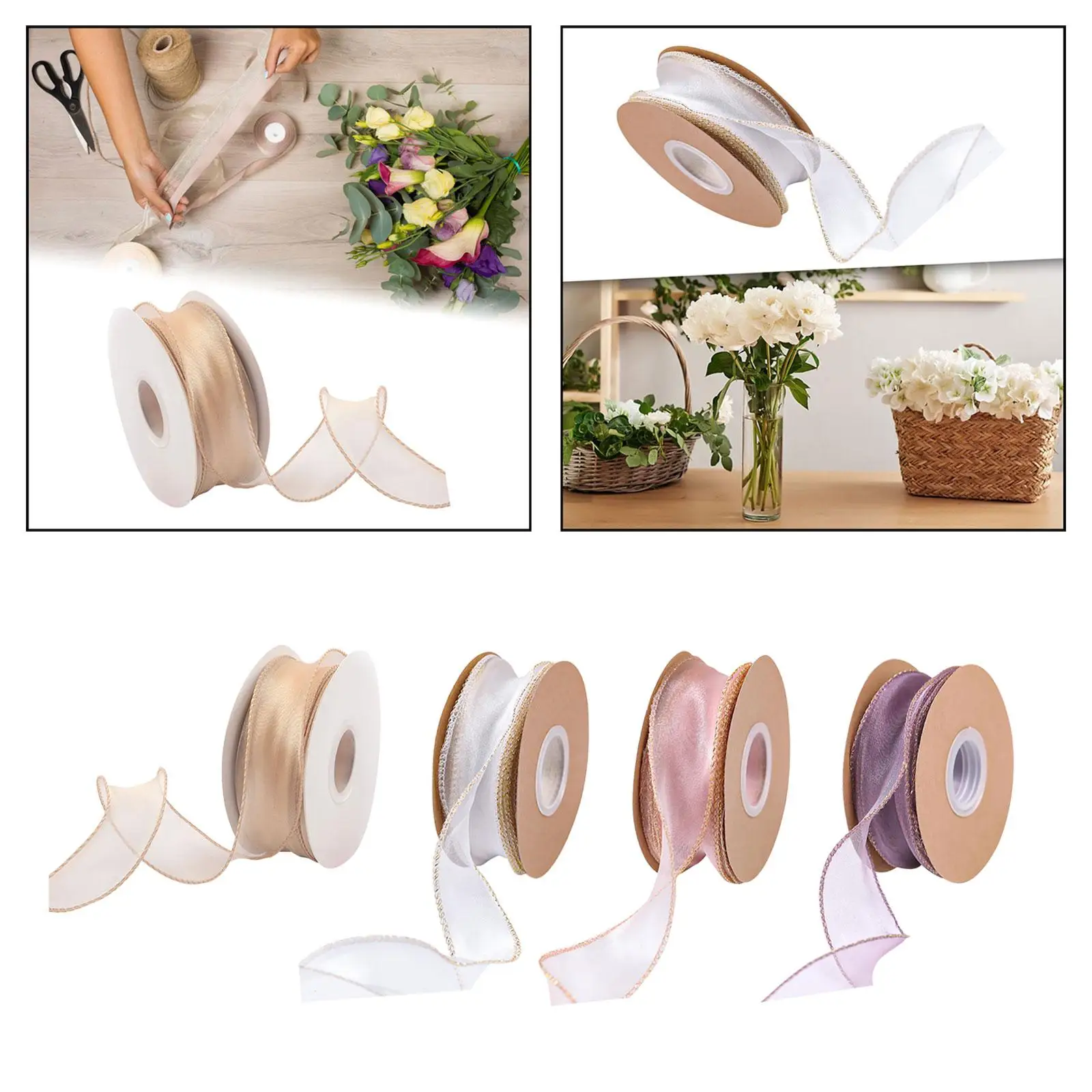 Wired Ribbon Home Decoration Rustic Garlands Trimming Ribbon for Floral Bouquets Bow Making EVA Party Flower Maker New Year