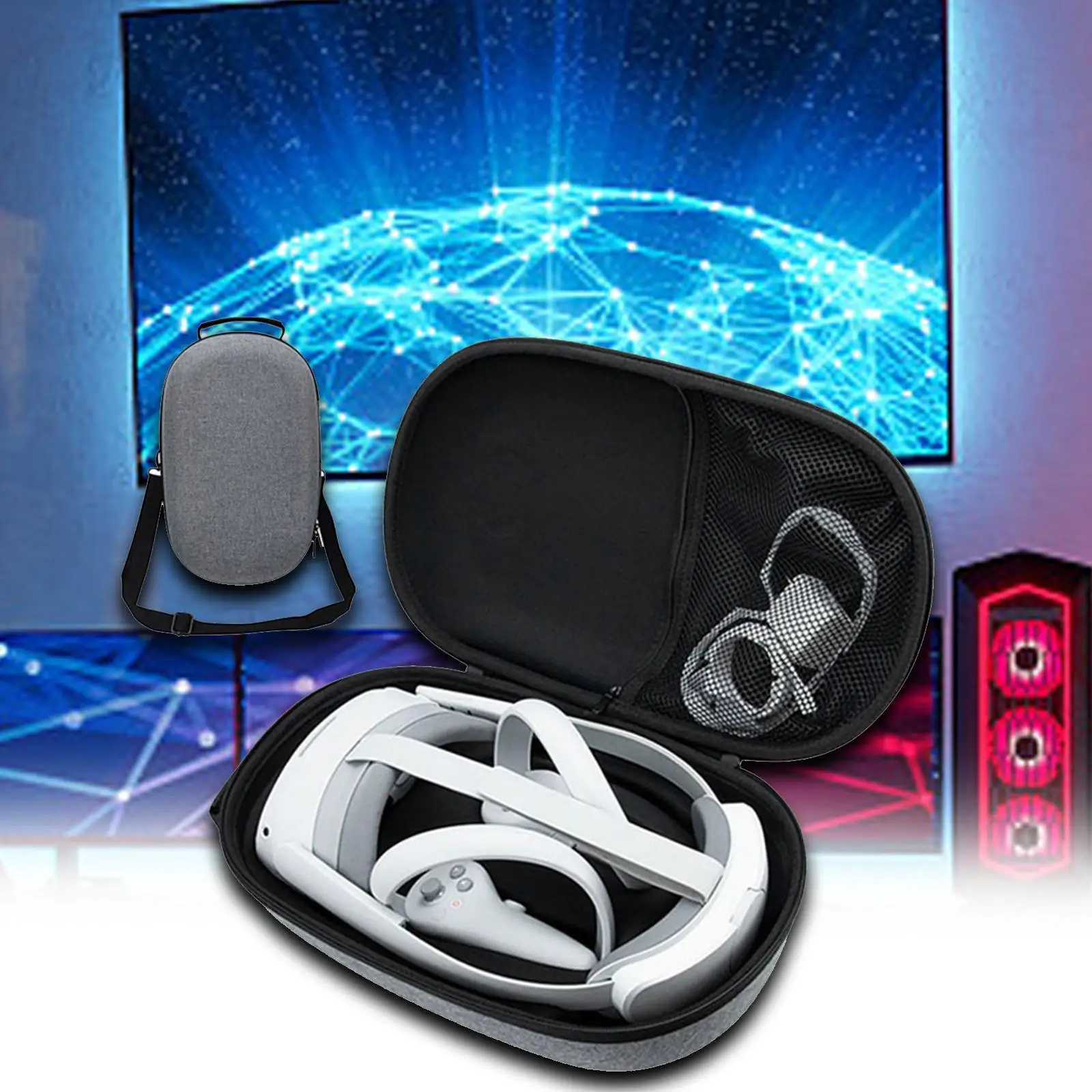 VR Headset Case EVA Waterproof Multifunctional Pouch Case Shockproof Organiser Bag VR Glasses Bag VR Gaming Headset Carring Case