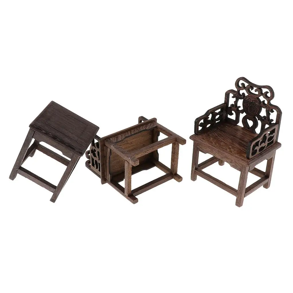 1/6 Vintage Dollhouse Miniature Wood Tea Table W/Armchair Kit Furniture 