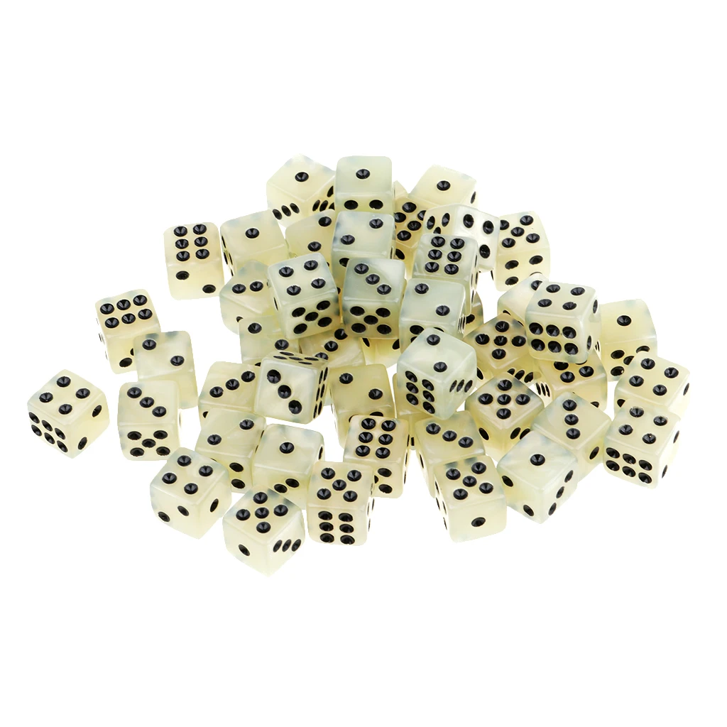 50pcs Acrylic Six Sided Dices 12mm D6 Dice for D& RPG Party Game Toy