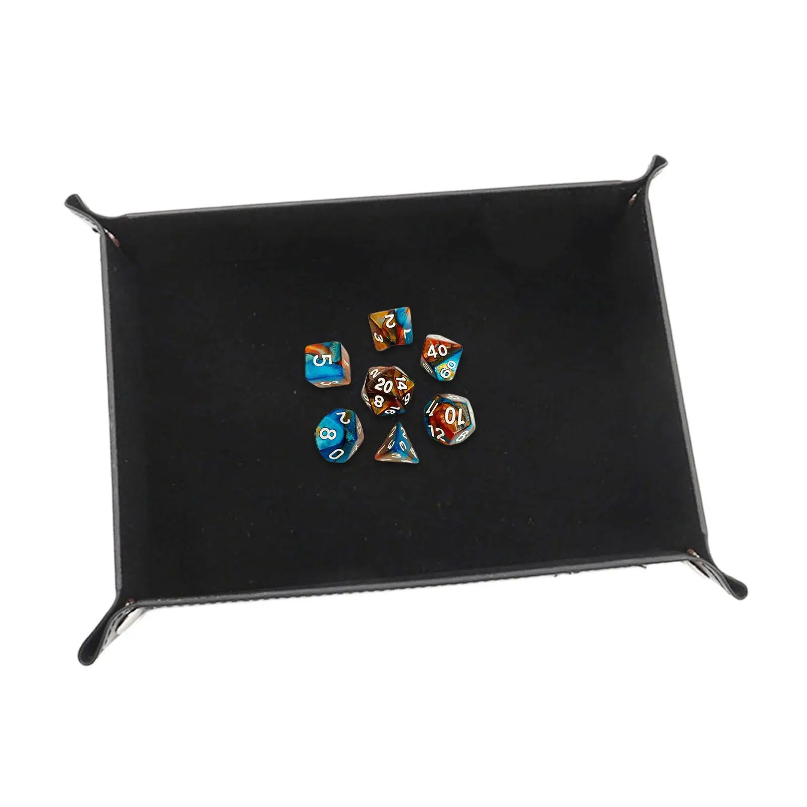 Folding Dice Tray Set Flannel Rectangle PU Leather Portable Reinforced Bottom Large for Board Games Office Desk