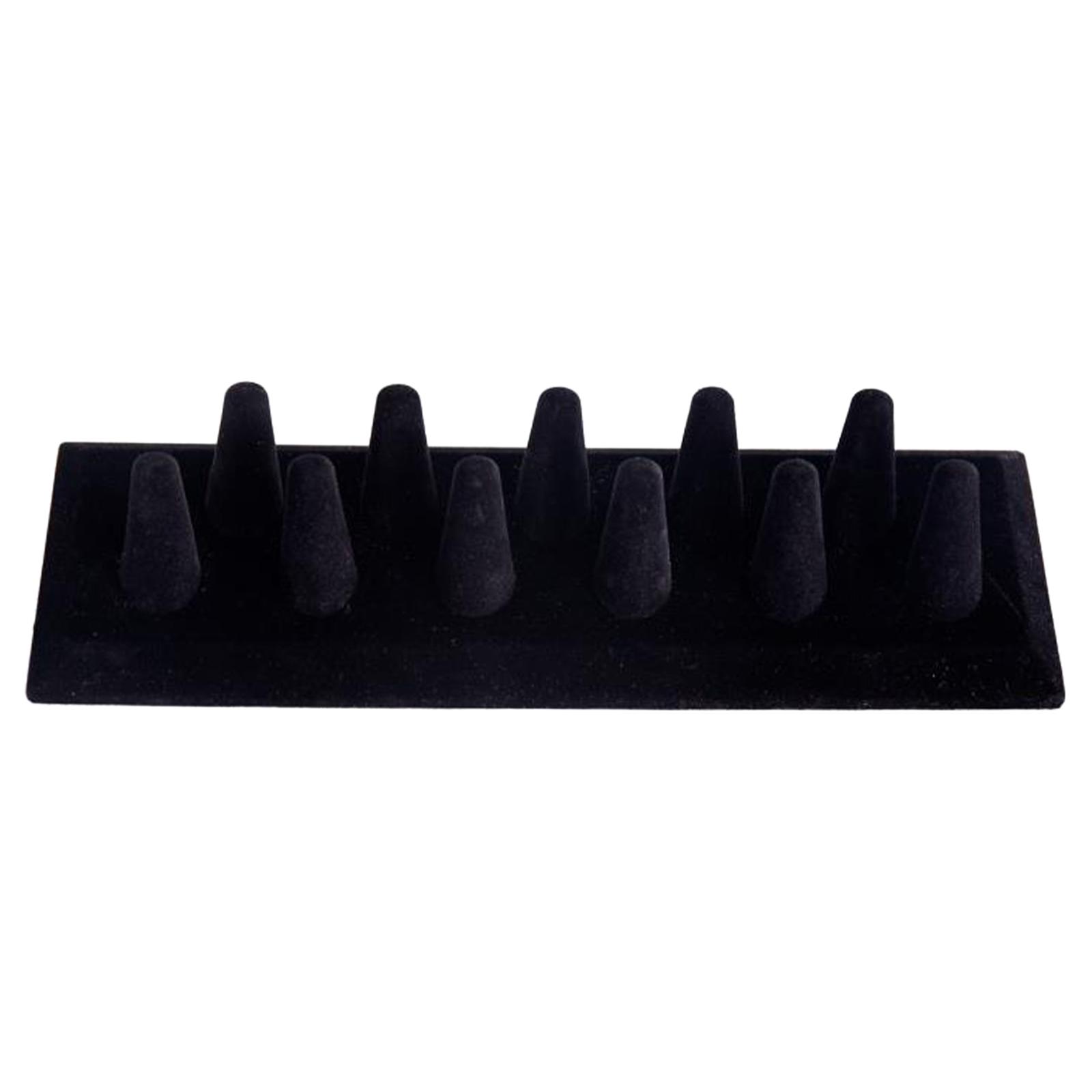 11 Finger Ring Display Stand Velvet Flocking Organizer Jewelry Holder for Retail Shop Shows Exhibitions Organizing Black