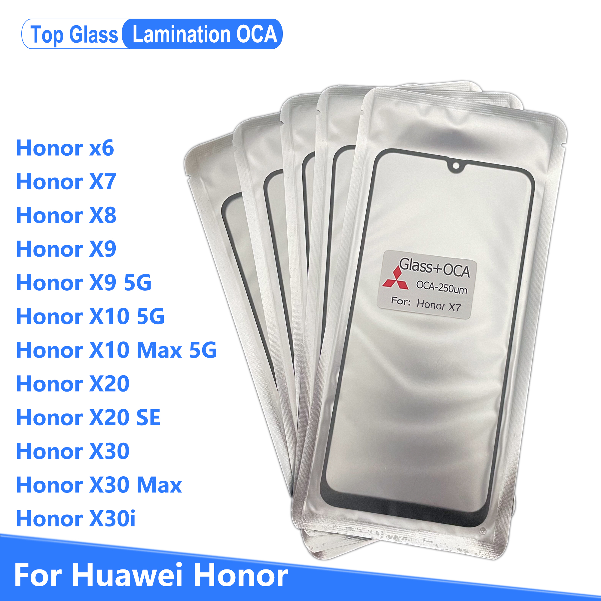 10 шт., сенсорный ЖК-экран, передняя внешняя стеклянная линза для Huawei  Honor X6 X7 X8 X9 X10 5G X20 SE X30 i Max, сменная ламинированная ОСА |  AliExpress