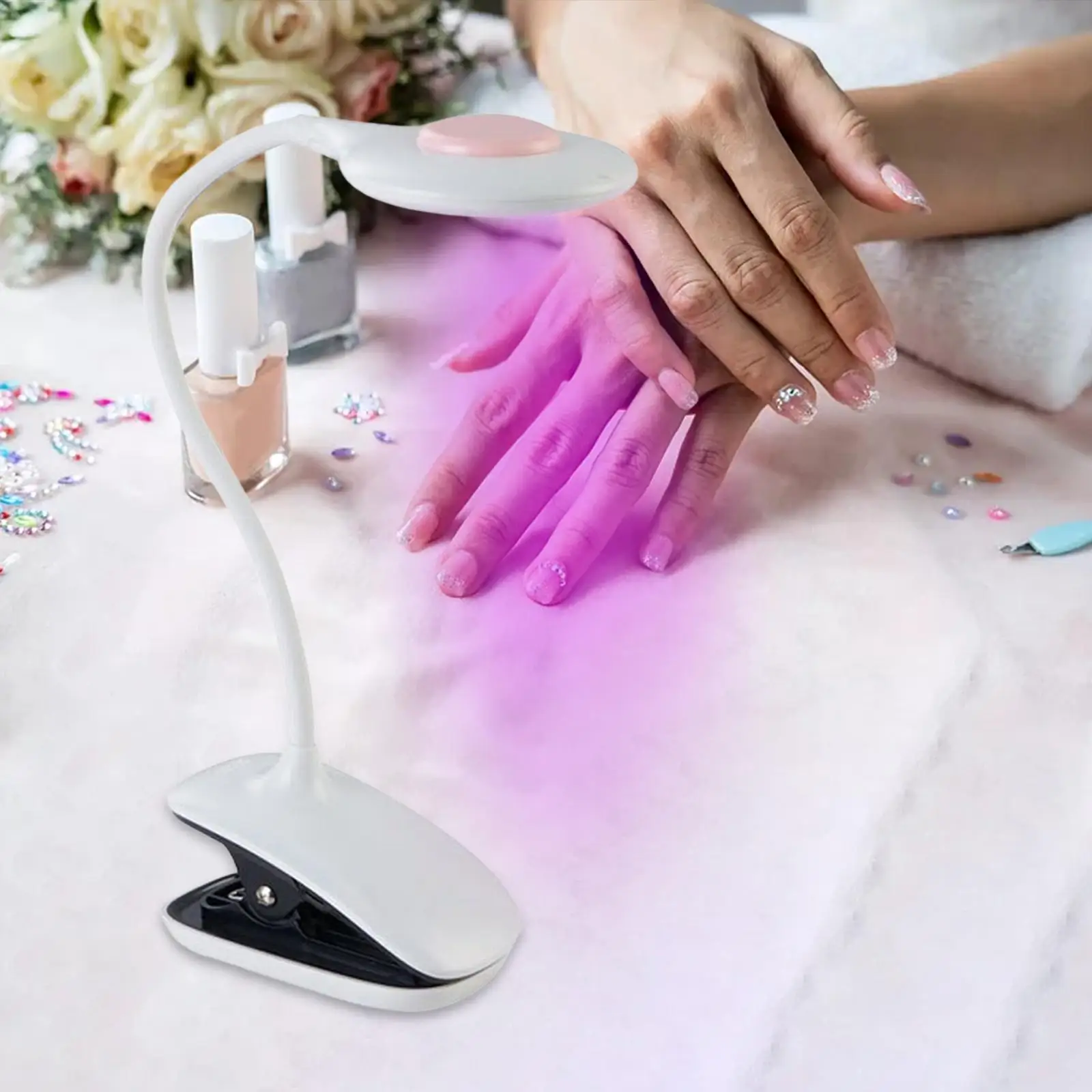 Nail Lamp Quick Dry with Gooseneck and Clamp Small Professional Nail Dryer Nail Polish Curing Lamp for Ultraviolet Curing
