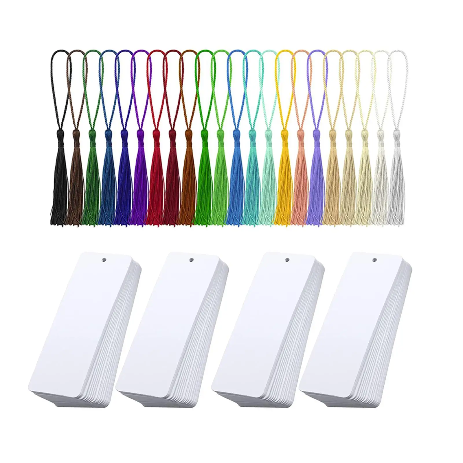 80x Blank White Bookmarks with Tassels Reading Book Markers White Bookmarks Crafting DIY Bookmarks for School Supply Present Tag