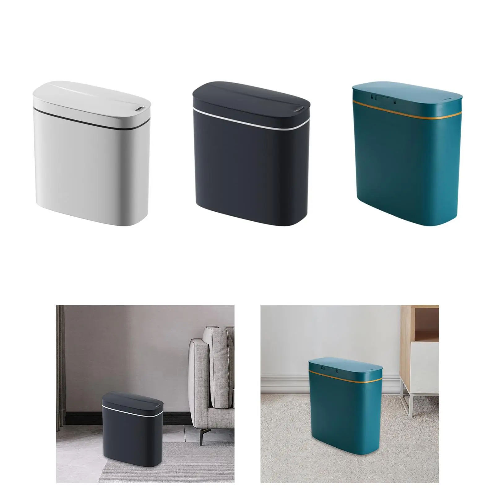 Smart Sensing Trash Can Rectangular 14L Simple Waterproof Narrow Seam Wastebaskets for Laundry, Study, Office, Bathroom, Hotel