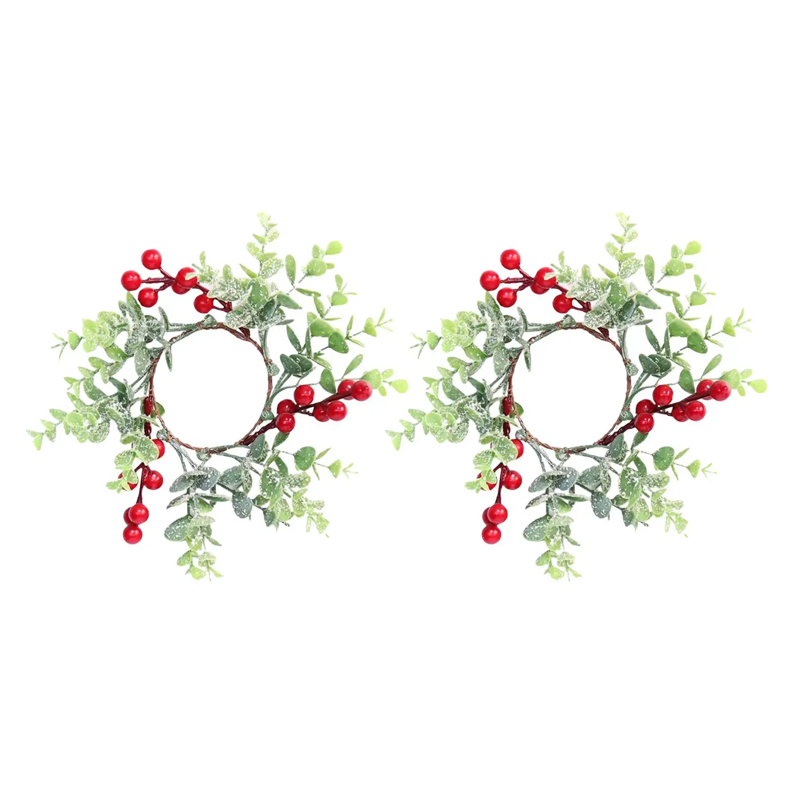 2 Pieces Easter Candle Rings Red Berries Garland Candles Base Holder Rustic Wreath for Decor Holiday Gift Festivals