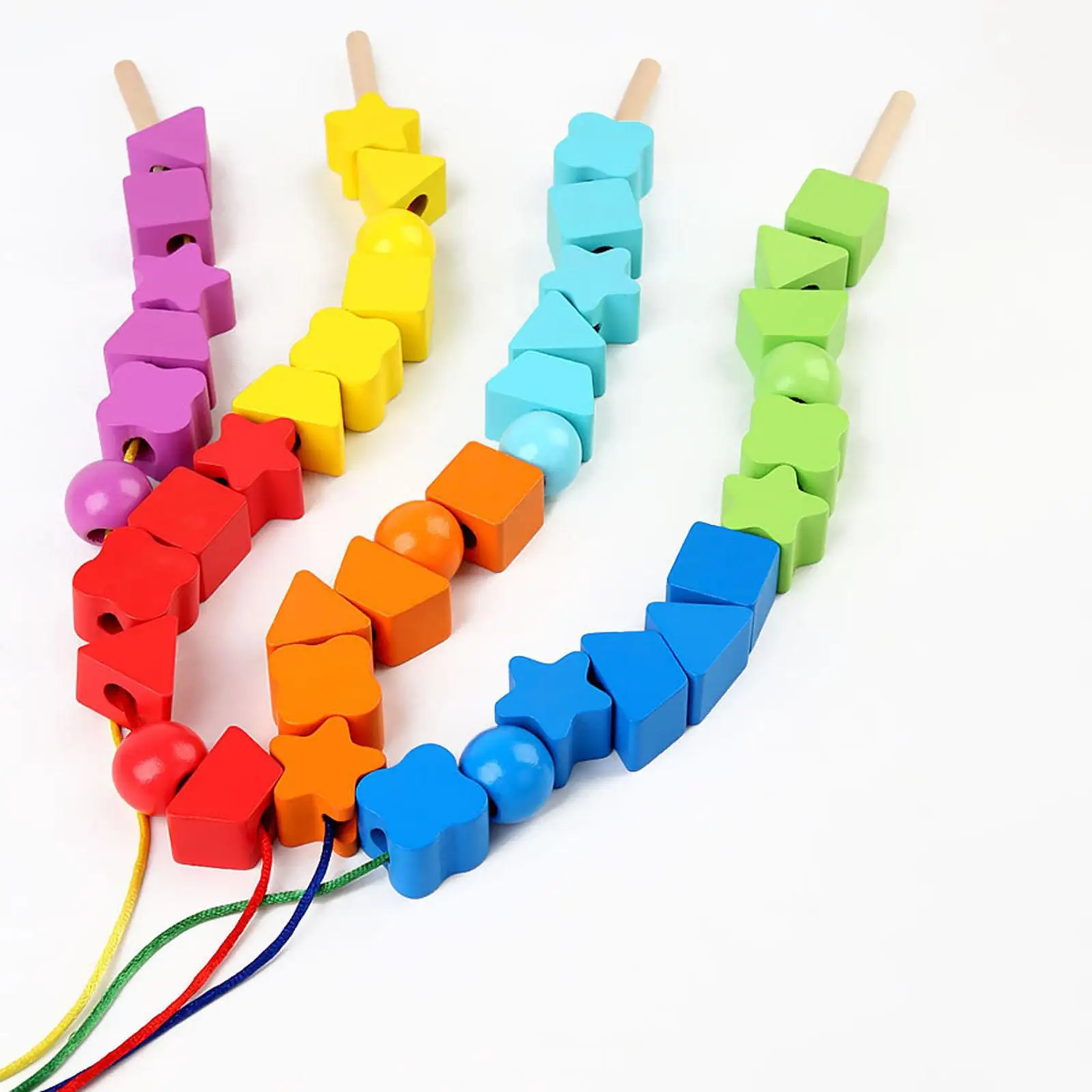 Lacing Wooden Toys Ages 3-5 Threading Beads rainbow String Preschool