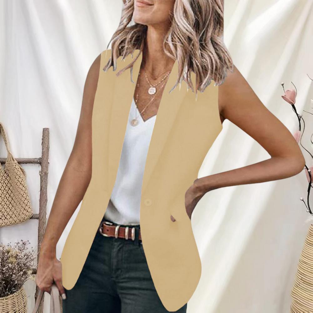 mulheres blazer colete cor sólida solto cardigan sem mangas jaqueta único botão wasitcoat feminino terno formal casaco comutar roupas