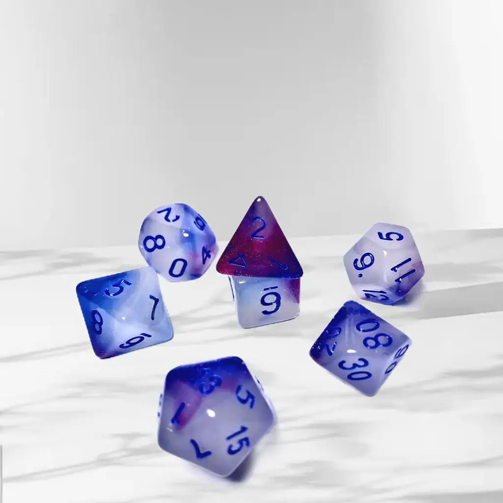 7Pack Acrylic Polyhedron Dice Glow in Dark for Teaching Prop Party Prop