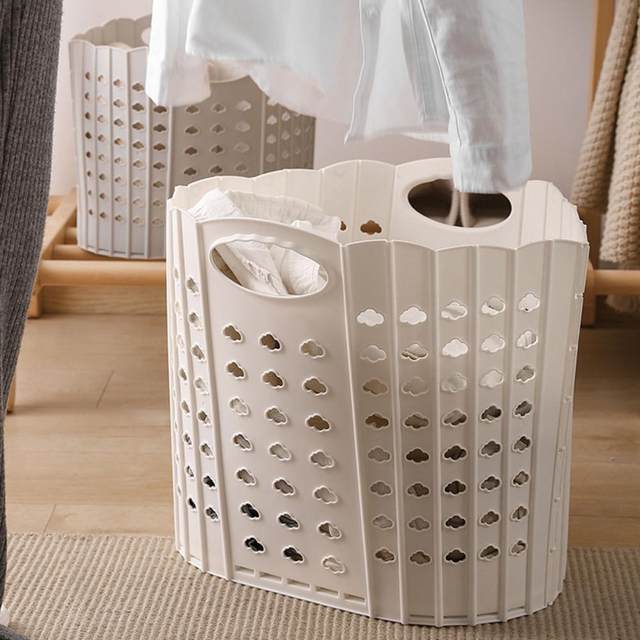 Relaxdays - Folding Laundry Hamper, Handles, Plastic & Silicone, Compact Storage Basket, HWD 27x61x45.5 cm, Light Green