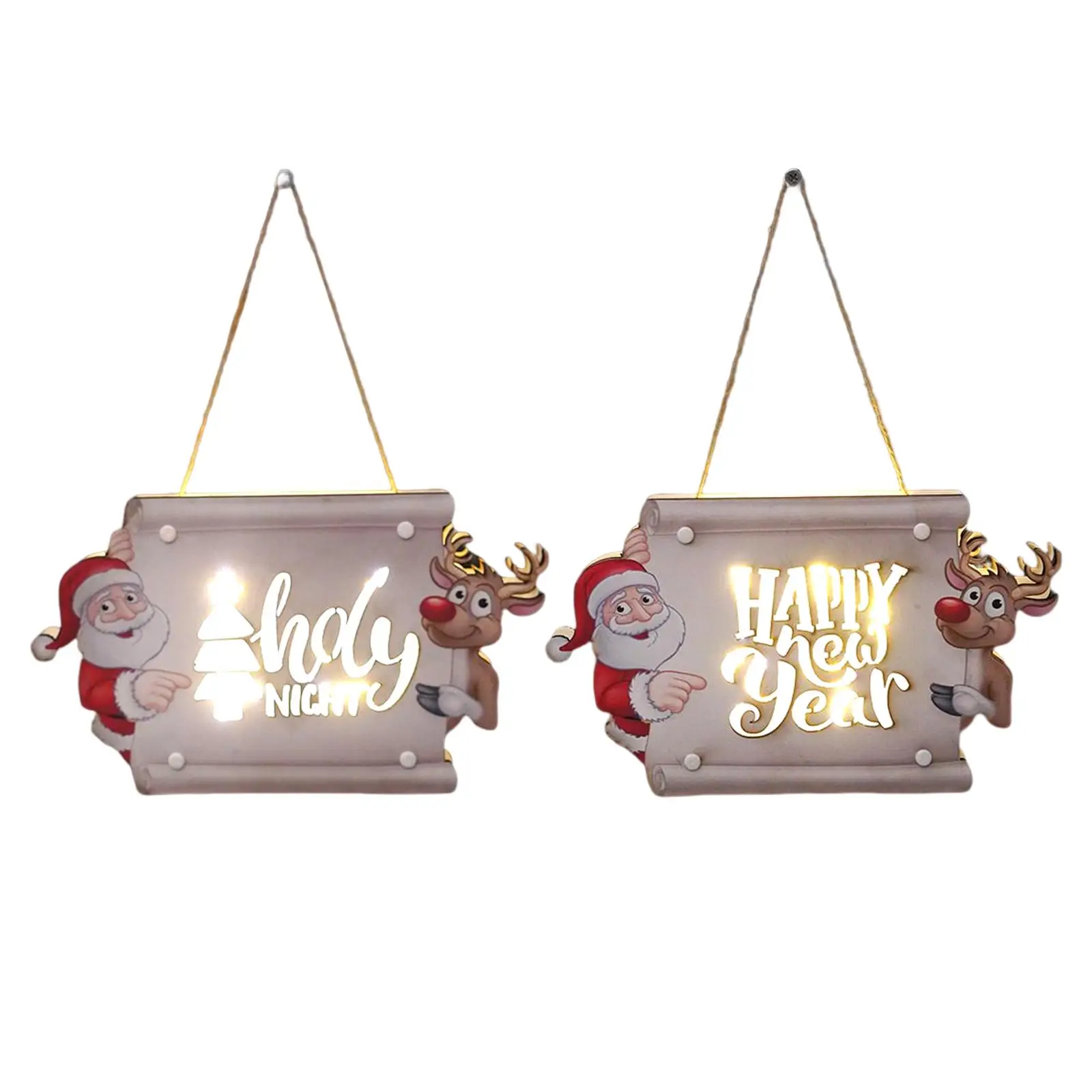 Christmas Hanging Sign with Lights Wall Door Pendant with Hanging Rope Wooden Ornament Plaque for Porch