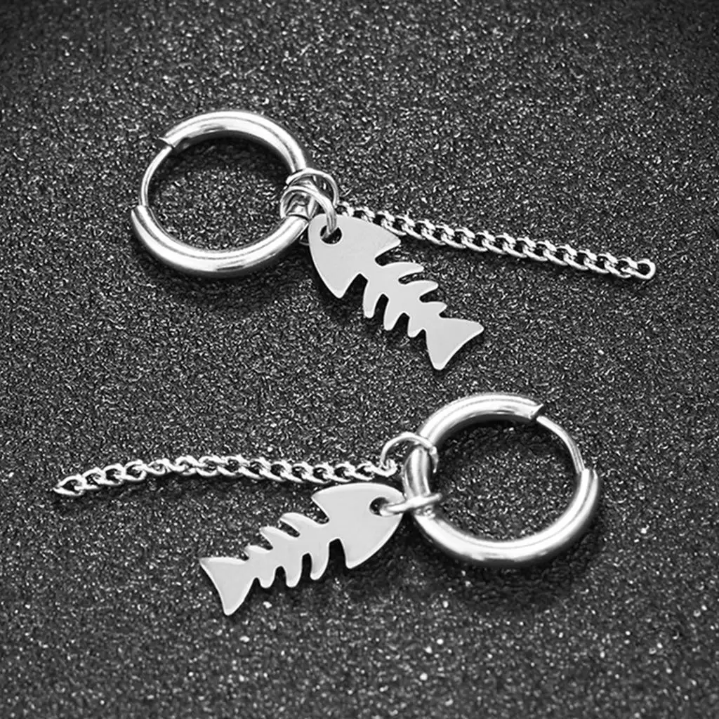 Stainless Fashion Mens Chain Dangle Studs Earring Clip/ Style