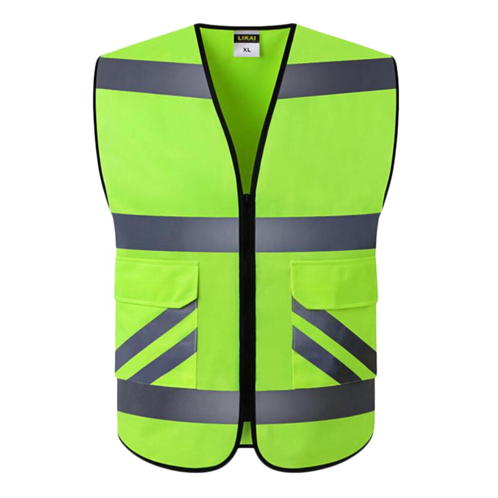 Reflective Vest Safety Sleeveless Waistcoat With Zipper Yellow A