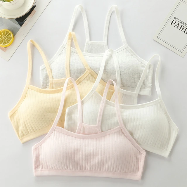 4pcs Teen Girls' Training Bra with Padded Seamless Comfort Cotton Bra Cute  Everyday Bra Wireless Vest Underwear