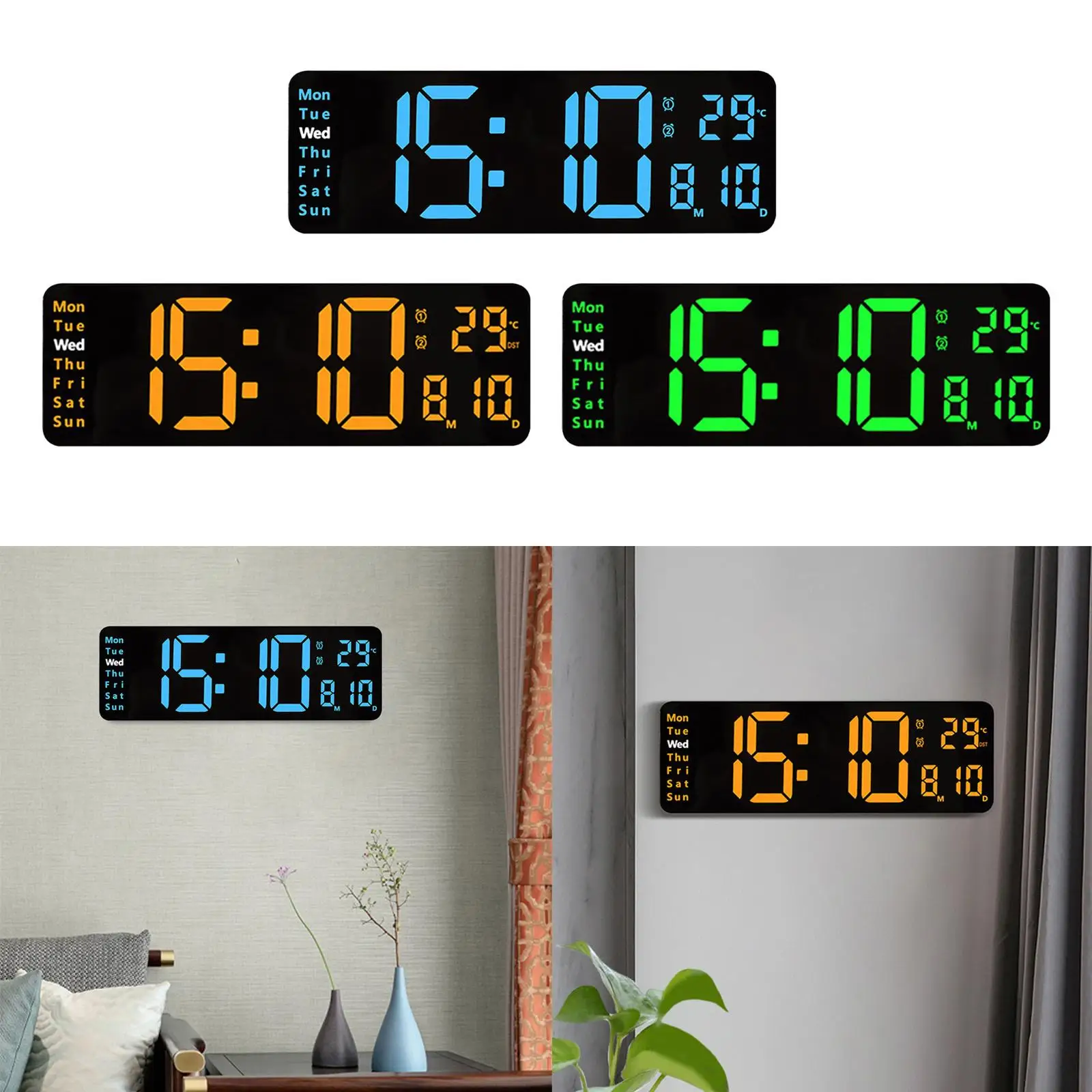 Digital Wall Clock Outlet Powered Wall Mounted or Desktop LED Electronic Clock for Bedside Home