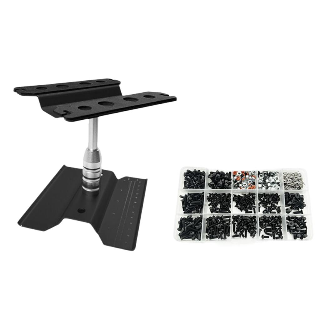 Assembly Platform with Screw Box 360 Degree Rotate Lift or Lower Stand Work Station for 1/10 1/8 RC Car Truck Assembly Tool