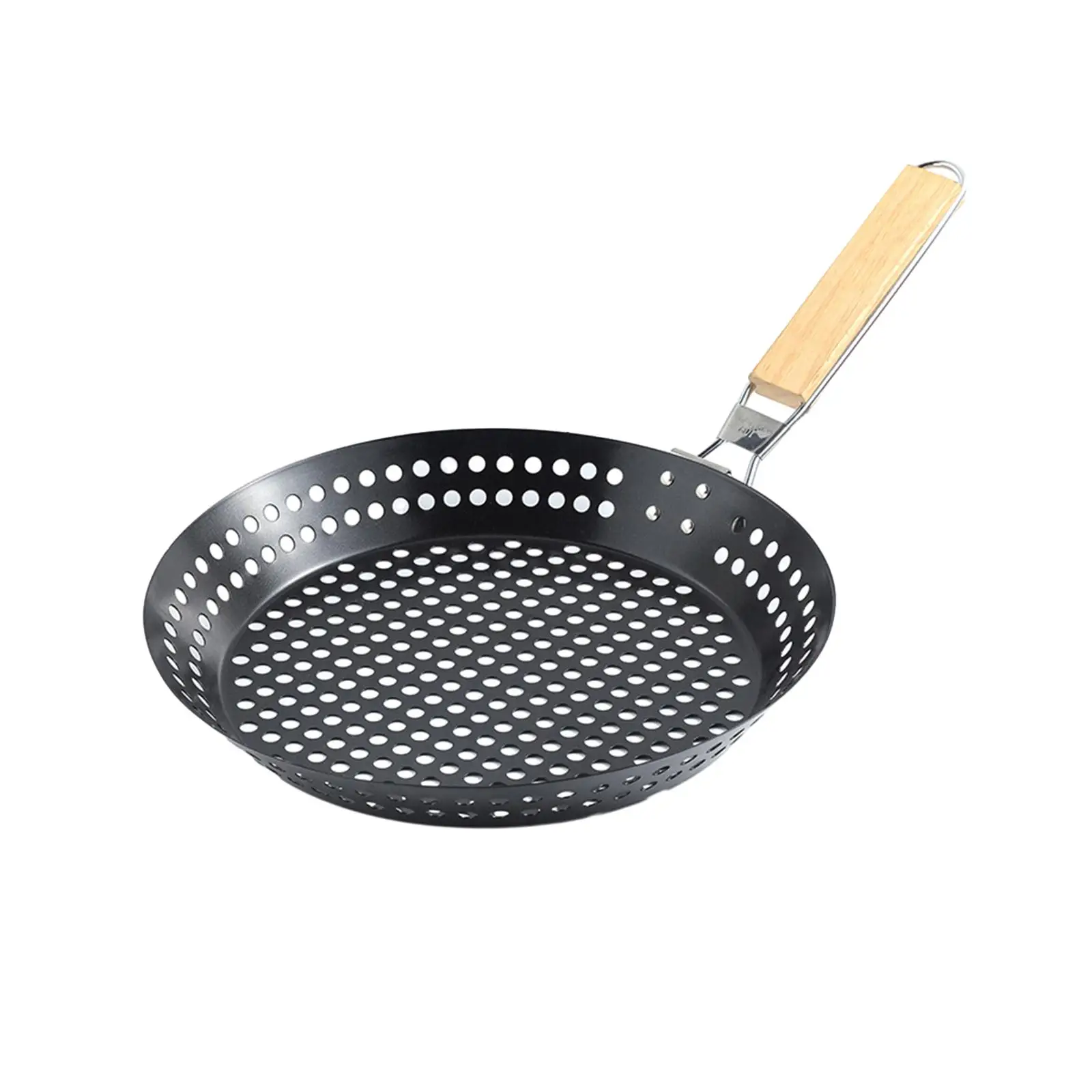 Bakeware Grill Pan Foldable Handle Perforated Pizza Tray Round BBQ Griddle for Travel Restaurant Outdoor Indoor Camping Frying