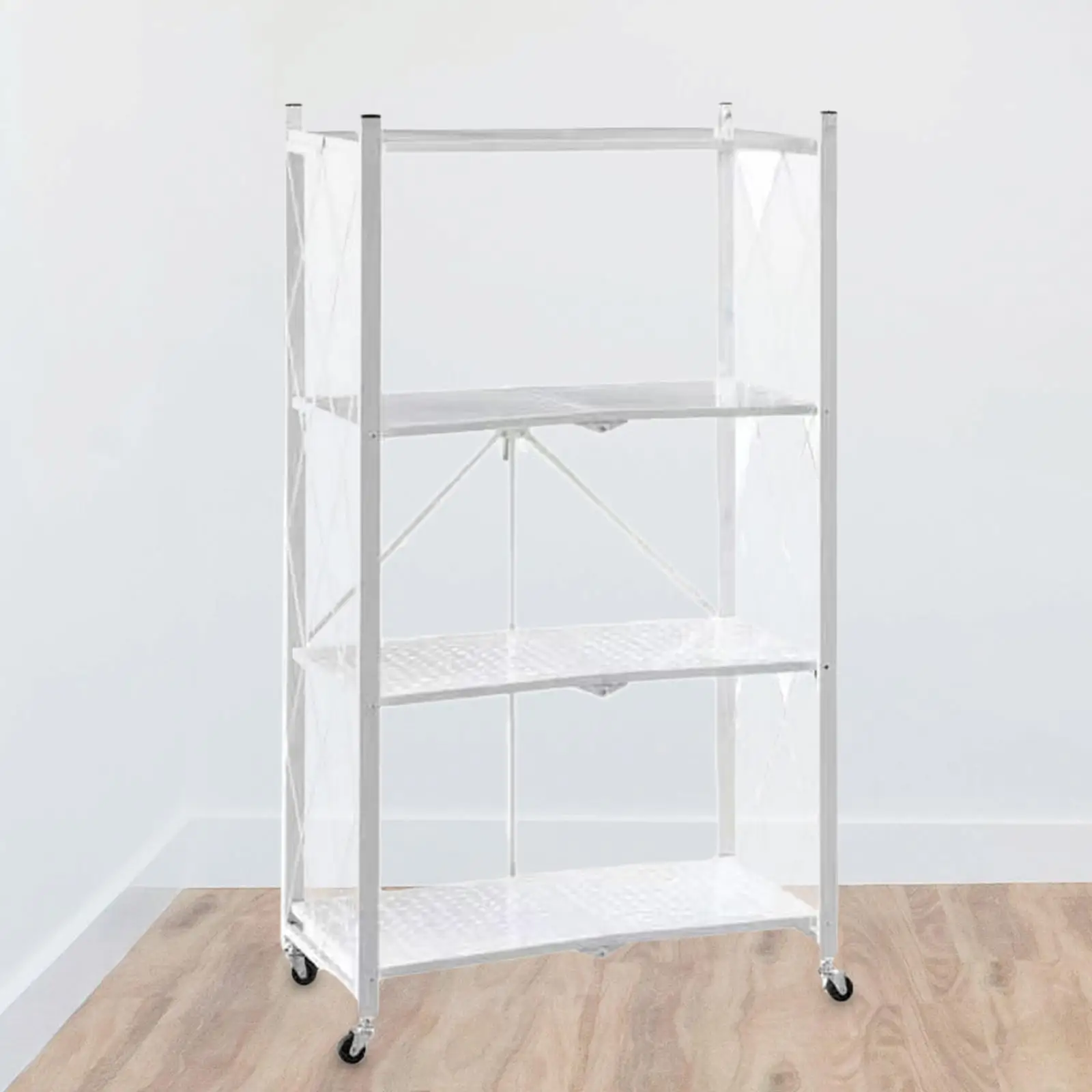 Foldable Bookshelf Organization Cart Kitchen Cart with Caster Wheels for Living Room