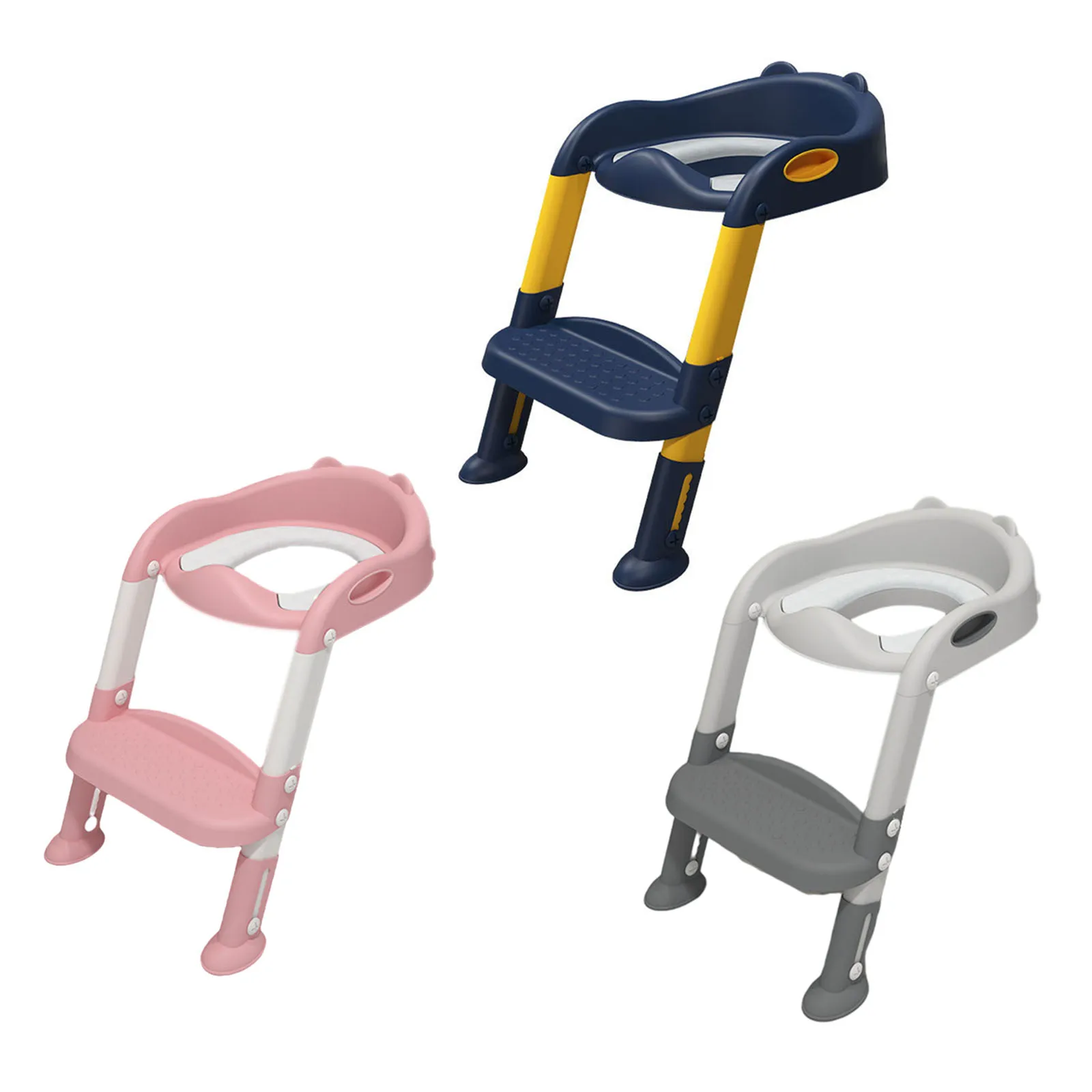 Children Toilet Seat Adjustable Step Stool with Handle Plastic Soft Pad Collapsible Potty Chair for Toddlers Children