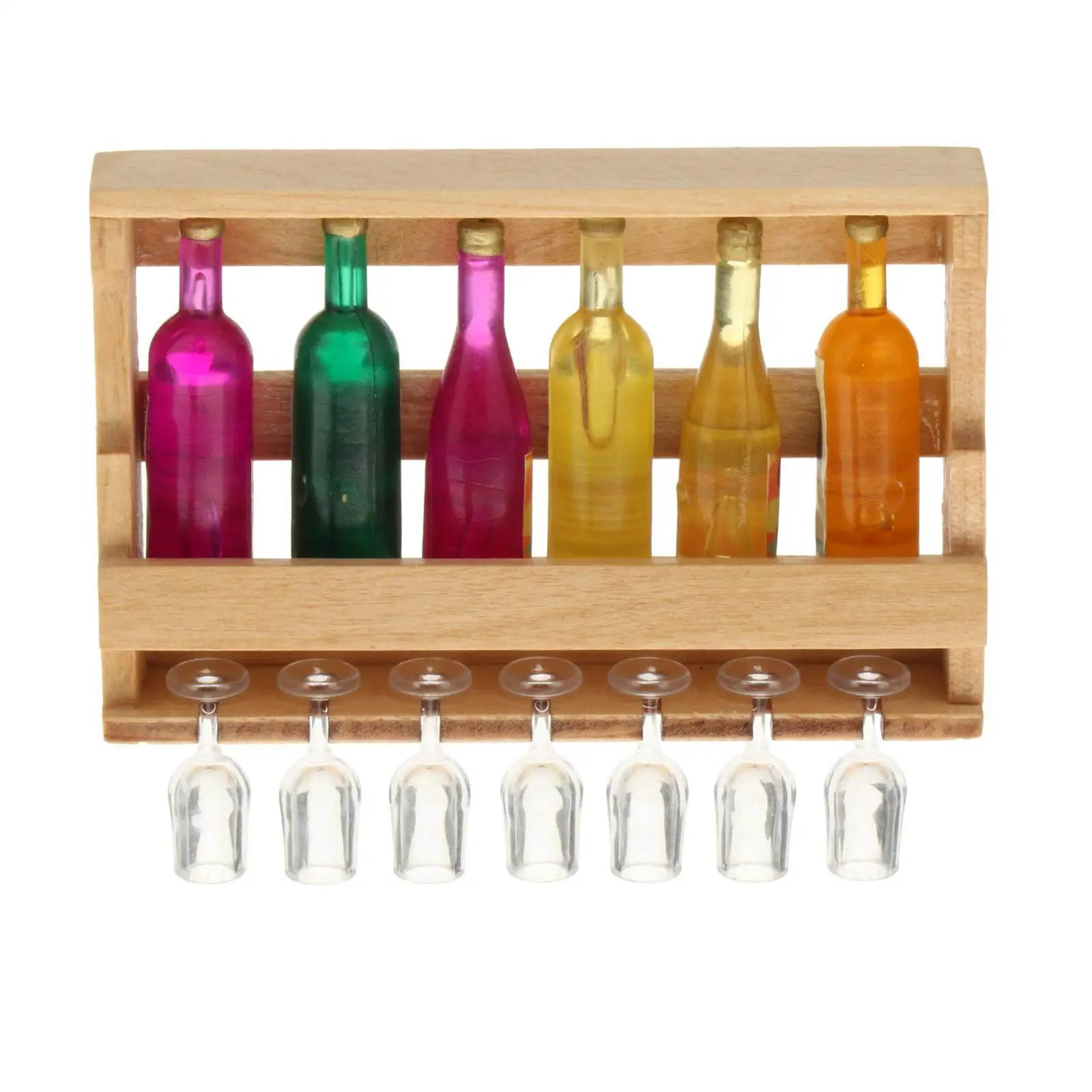 14 Pieces 1/12 Scale Miniature Wine Rack with Bottles and Glass Cup Toys Pretend