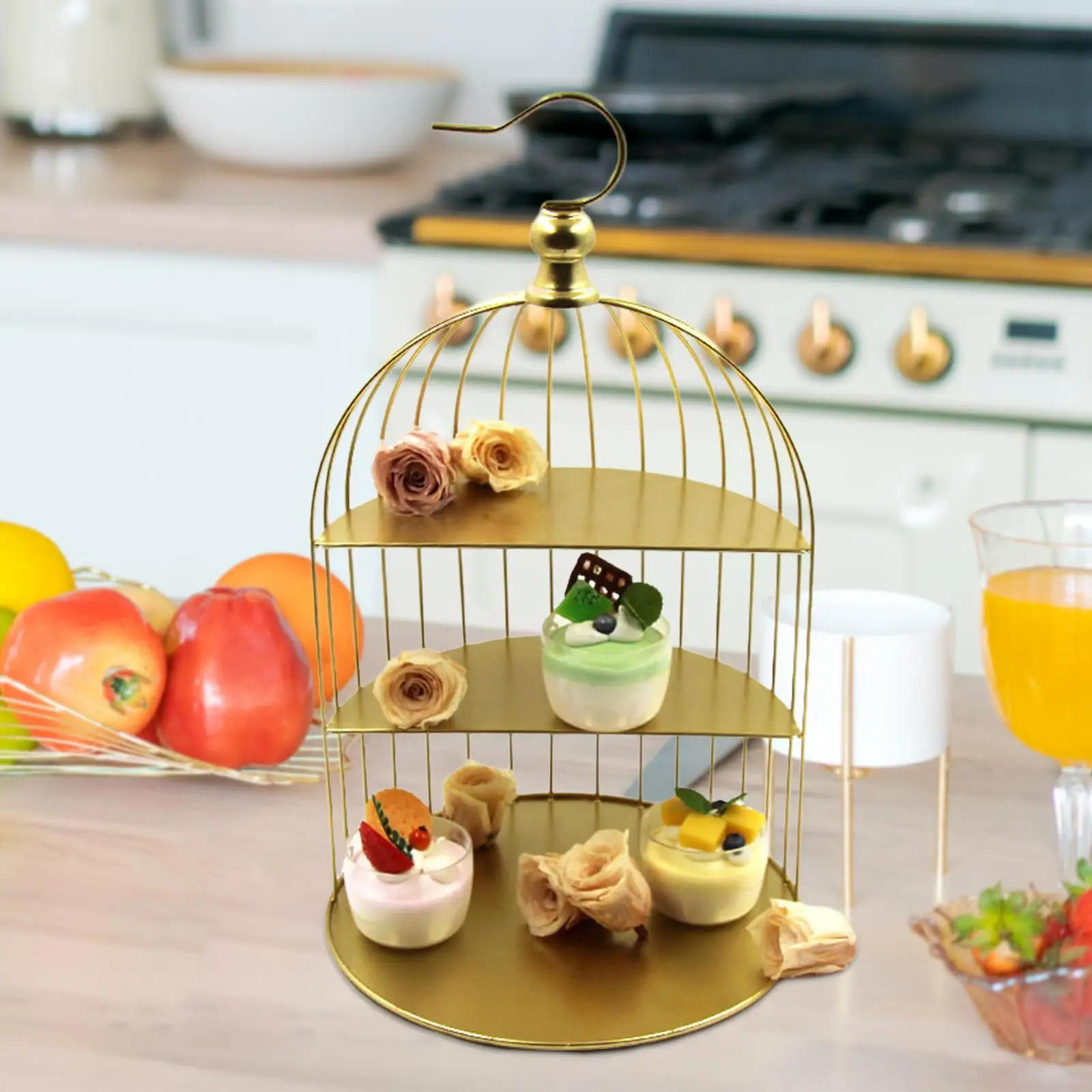 Bird Cage Cake Stand Desk Cosmetic 3 Tier Make up Bird Cage Dresser Food Container Makeup Organizer Iron Cupcake Display Holder