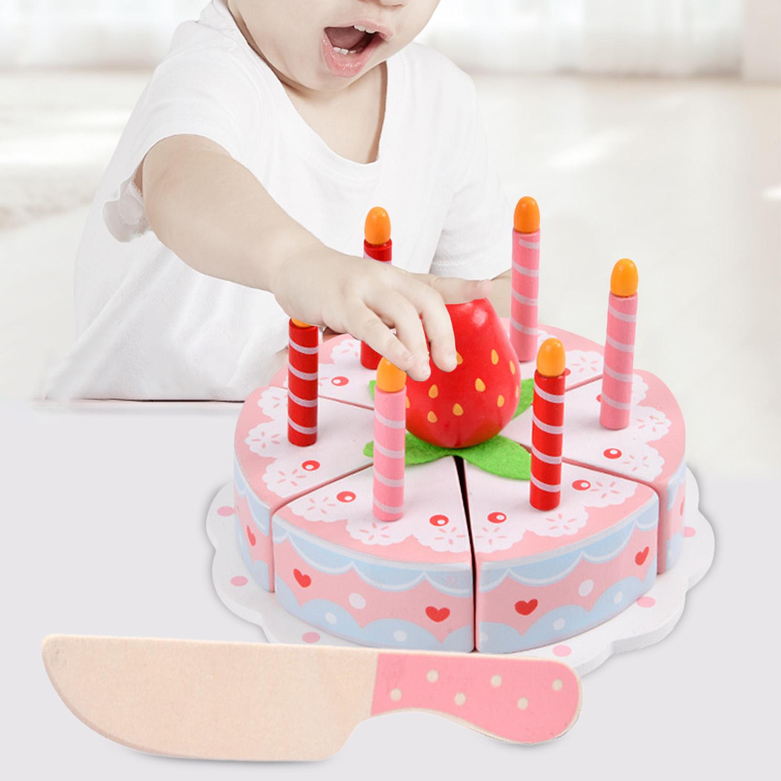 Wooden Birthday Cake Toy Early Educational Toys Strawberry Birthday Cake for Children 3 4 5 6 Boys Girls Kids Holiday Gift