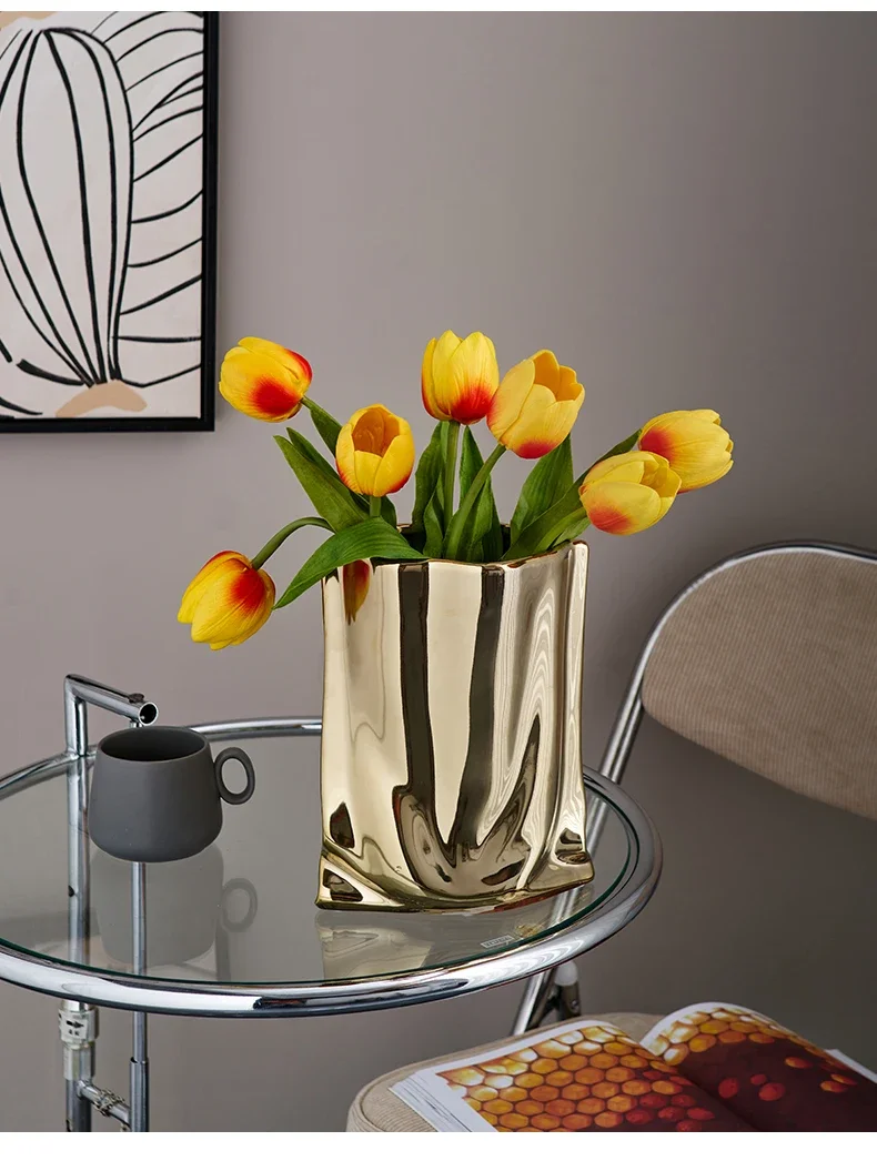 Light Luxury Home Decor Pleated Bag Vase