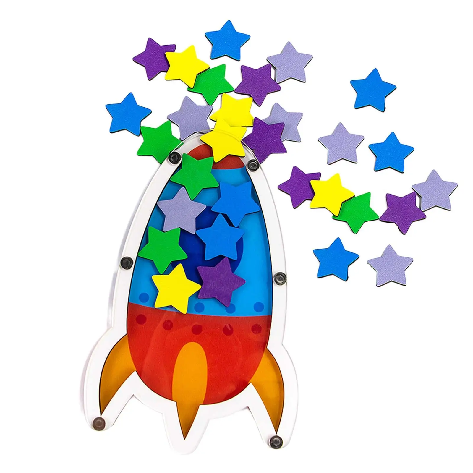 Rocket Shaped Reward Jar with 30 Stars Wood for School Teacher Children Home