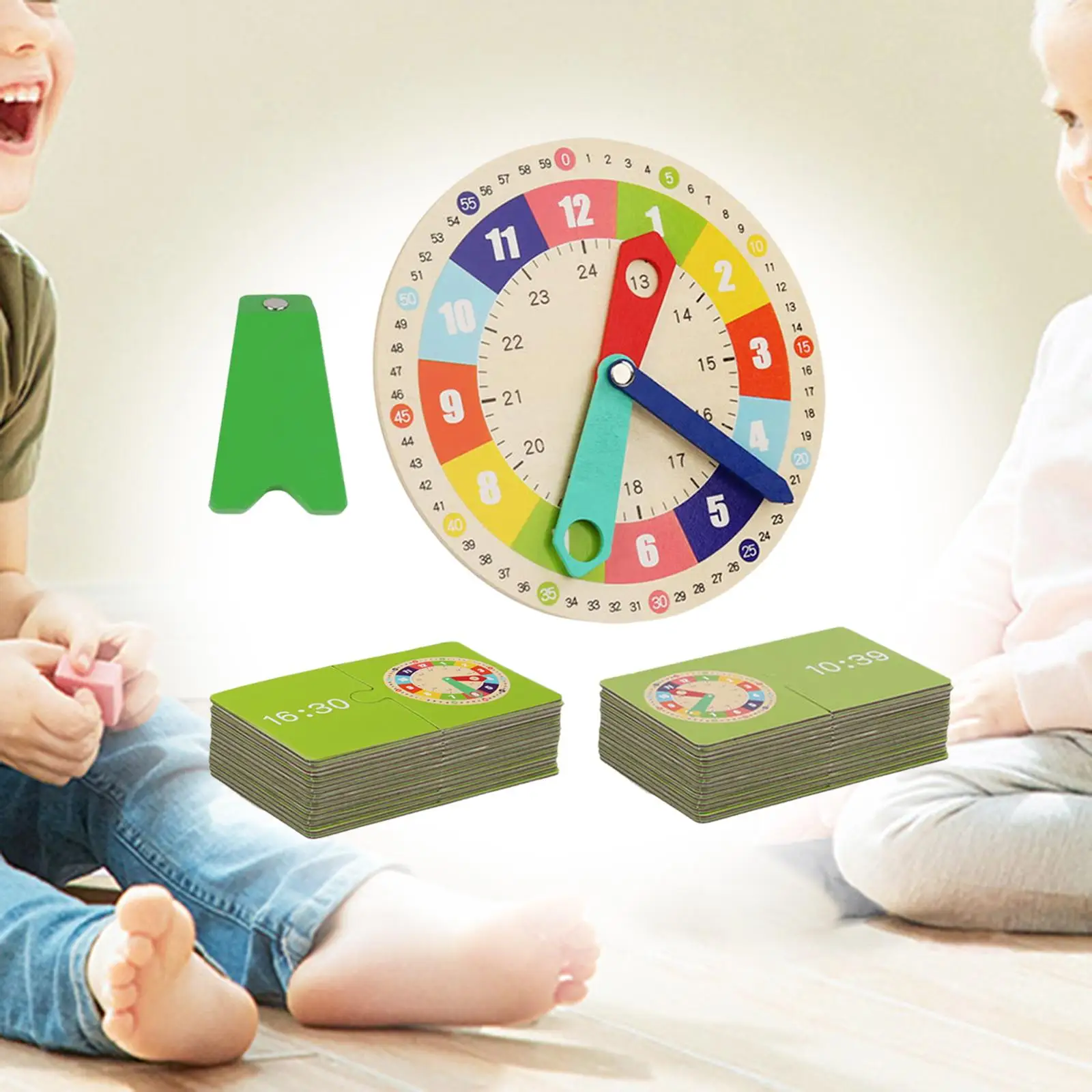 Portable Wooden Clock Kids Toys Learning Toy Stable for Kindergarden Student