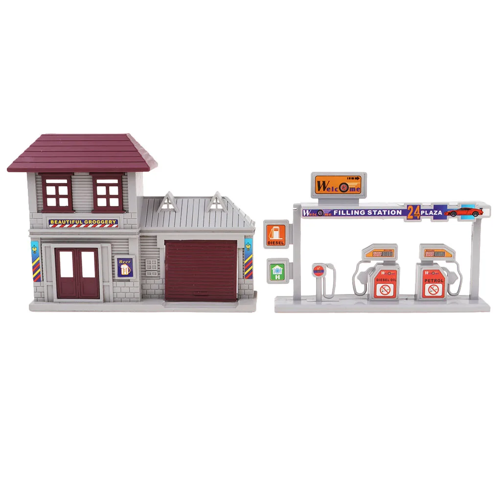 1:87 gas station architectural model kit Street Scenery Diorama HO