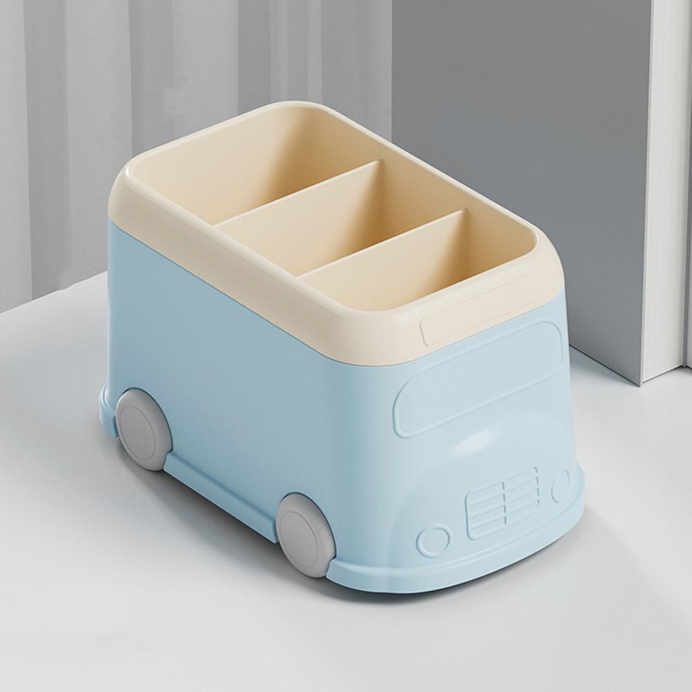 Desktop Pen Holder 3 Compartments Cute Bus Shape Multifunctional Stationery Pencil Organizer Container Storage Box