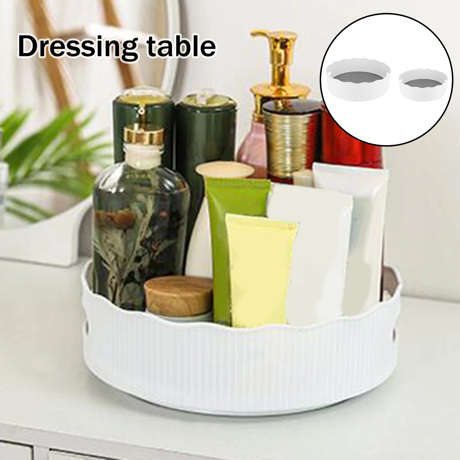 2 Pcs Two Handles Non-Skid Pantry Turntable Storage Tray for Makeup